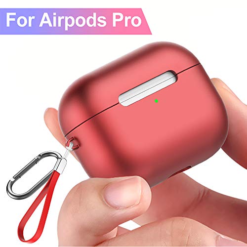 Product Cover UMTELE Upgrade Case Compatible for Apple Airpods Pro 2019 with Keychain, Soft TPU Plated Skin Shockproof Protective Cute Cover Compatible with Apple Airpods Pro 2019[Front LED Visible]- Matte Red