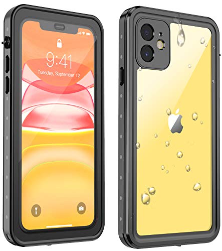 Product Cover Eonfine iPhone 11 Waterproof Case, Rugged Heavy Duty Full Body Shockproof Clear Case Built in Screen Protector IP68 Waterproof Cover Skin for iPhone 11 6.1 Inch 2019 Release(Black/Clear)
