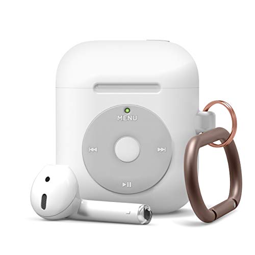 Product Cover elago AW6 AirPods Hang Case - Classic Music Player Design, Extra Protection, Carabiner Included Compatible with AirPods 2/1 [US Patent Registered] (White)