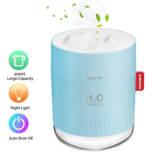 Product Cover Portable Mini Humidifier, 500ml Small Cool Mist Humidifier with Night Light, USB Personal Desktop Humidifier for Baby Bedroom Travel Office Home, Auto Shut-Off, 2 Mist Modes, Super Quiet, Blue