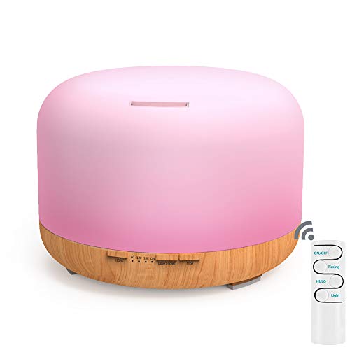 Product Cover 450ML Essential Oil Diffuser with Remote Control, 2019 Aroma Humidifiers Ultrasonic Quiet Aromatherapy Scented Air Mist Vaporizer for Home Office, 4 Time Setting, Waterless Auto-Off, 7 LED Light Color