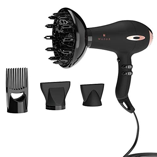 Product Cover Wazor Hair Dryer Gift Set,Professional Ionic Lightweight Hair Dryer with 4 Accessories 1875W AC Motor Blow Dryer with Cool Button Mid Size For Household with Diffuser and Comb and Nozzle Attachments