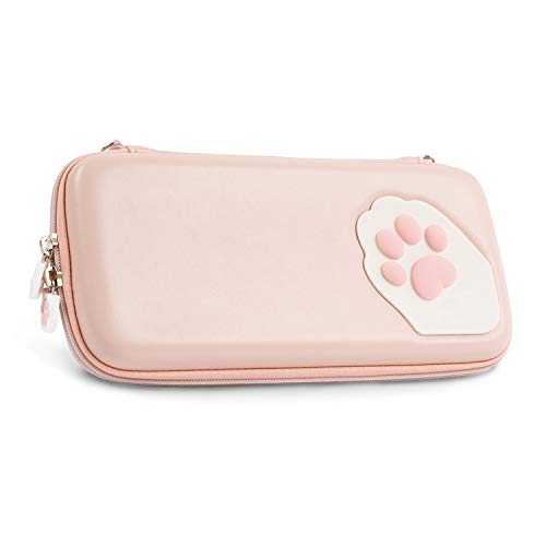 Product Cover Geekshare Pink Cute Cat Paw Case for Nintendo Switch - Portable Hardshell Slim Travel Carrying Case fit Switch Console & Game Accessories - Adjustable and Removable Shoulder Strap