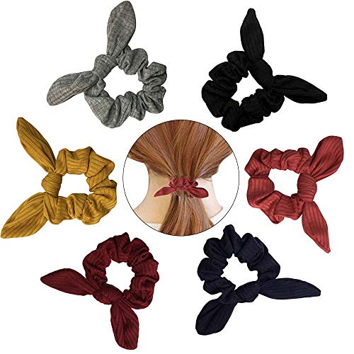 Product Cover Hair Ties Scrunchies Elastics Soft Bow Knotted Rubber Bands Cotton Hair Scrunchy Bobbles Ponytail Holder For Women Girls Thick Hair, 6 Colors