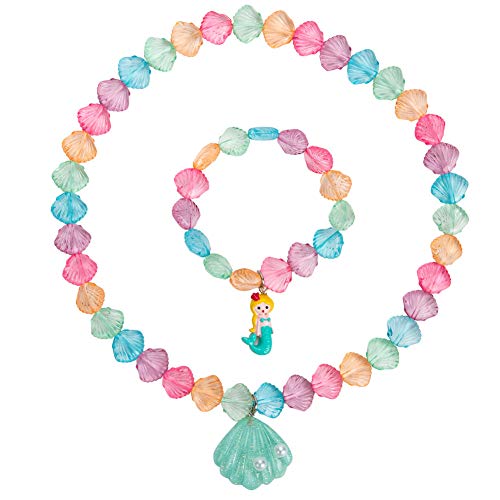 Product Cover ozyubunny Kids Mermaid Jewelry - Seashell Necklace and Mermaid Bracelet Set, Little Girls Dress Up Jewelry