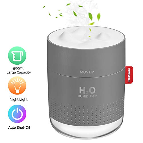Product Cover Portable Mini Humidifier, 500ml Small Cool Mist Humidifier with Night Light, USB Personal Desktop Humidifier for Baby Bedroom Travel Office Home, Auto Shut-Off, 2 Mist Modes, Super Quiet, Gray