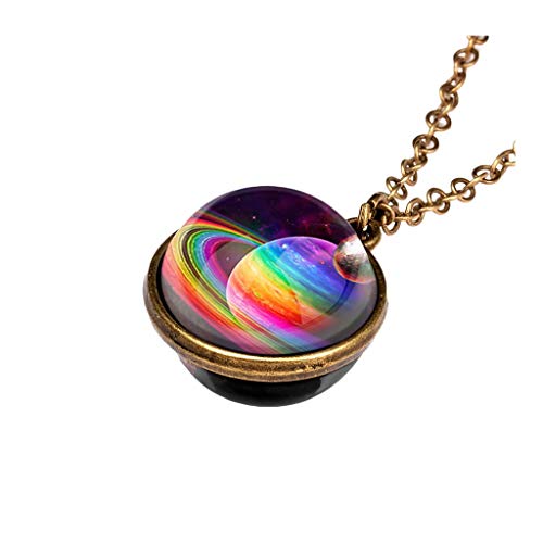 Product Cover Makalonson Star Necklace, Galaxy System Double Sided Glass Dome Planet Necklace Pendant (G)