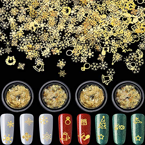 Product Cover 400 Pieces Christmas Nail Art Sticker Snowflake Gold Metal Slice Nail Sequin Decorations Christmas Polish Thin Fingernail Sequin Sticker Nail Design Manicure Decoration for Women Girls