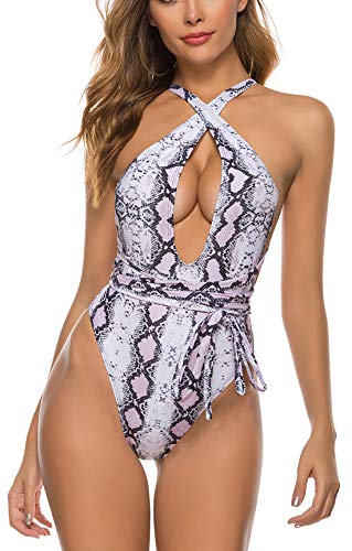 Product Cover B2prity Women's Sexy One-Piece Swimsuit Multi-Style V-Neck,Cross,One-Shoulder Low Cut Bathing Suit #Snakeskin