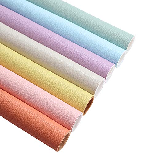 Product Cover SHUANGART 7 Pcs A4 Size Faux Leather Sheets for Bows Earrings Making,Macaroon Sweet Solid Color Litchi Pattern Synthetic Fabric for Jewelry Purses Crafting,1.2mm Thickness Cotton Back(21 X 30cm)
