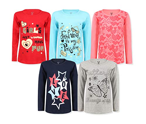 Product Cover Elk Kids Girl's Cotton Fullsleeve Multicolor Printed T-Shirt Pack of 5