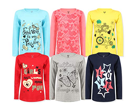 Product Cover Elk Kids Girl's Cotton Fullsleeve Printed Multicolor T-Shirt Pack of 6