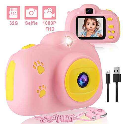 Product Cover Kids Camera, Aimason Digital Video Camera for Kids, 1080P FHD Kids Shockproof Video Camcorder with 2 Inch IPS Screen, 8MP Selfie Len, and 32GB SD Card Gift for 4-10 Year Old Girls - Pink (Pink)