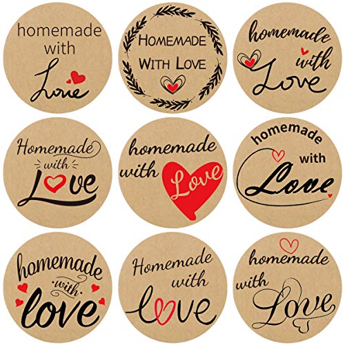 Product Cover Homemade with Love Stickers Round Homemade Stickers 1.5 Inch 9 Designs 500 Homemade Labels Per Roll