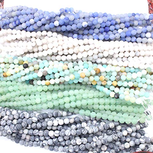 Product Cover Tacool 5 Strands Round 6mm Gemstone Beads Aventurine Amazonite, Zebra Jasper Agate for Jewelry DIY Making Loose Beads