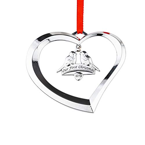 Product Cover Holiday Jingles Our First Christmas Ornament 2019 | Nickel-Plated Heart and Doves Ornament Decoration for Newlyweds and Couples | Personalized Photo Ornament Keepsake for Xmas