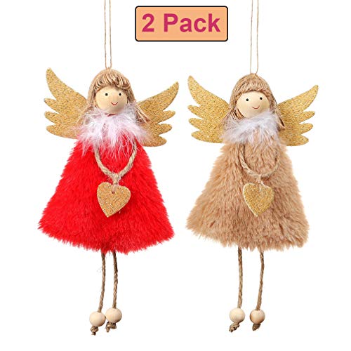 Product Cover PGYFIS Christmas Decoration 2 Pieces Angel Doll Pendant Tree Hanging Ornaments Christmas Crafts Elves Decorations (Angel-Red&Khaki)
