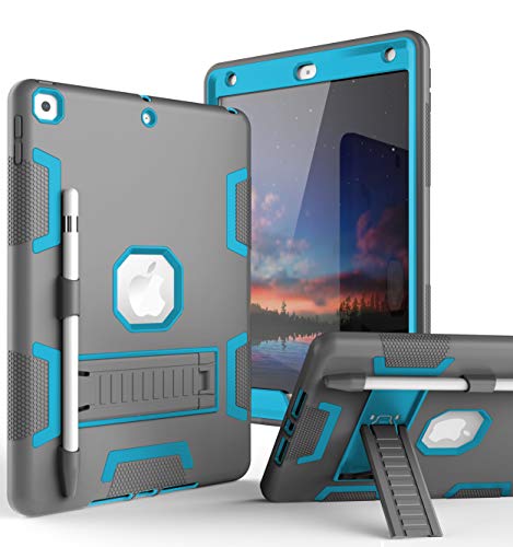 Product Cover YuVas iPad 10.2 2019 Case,iPad 7th Generation Case with Pencil Holder Built-in Stand Kickstand Shockproof Three Layer Heavy Duty Protective Cover for 7th Gen 10.2 Inch (A2197 A2198 A2200) Grey Blue