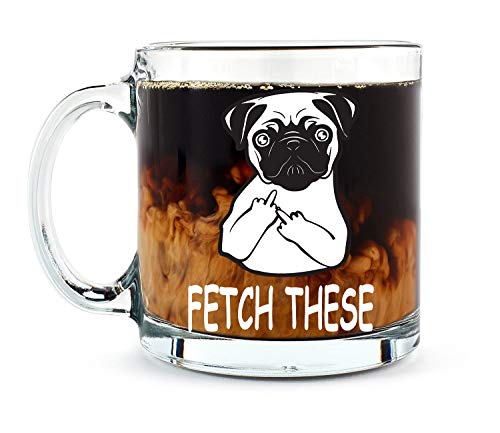 Product Cover Fetch This Cute Dog Middle Finger - Funny Pet Coffee Mug - 13OZ Glass Coffee Mug - Mugs For Women, Boss, Friend, Employee, or Spouse - Perfect Borthday Gift - By AW Fashions