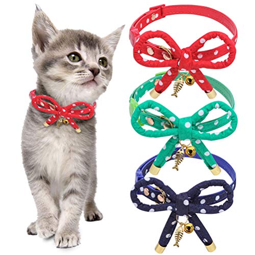 Product Cover SCENEREAL Cat Bowtie Collar Breakaway 3 Pack - Christmas Adjustable Safety Pet Collars Bowknot Design with Charming Fish Bone and Bell for Cats Kitten Puppy