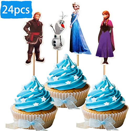 Product Cover Dawei 24pcs The new Princess Cupcake Toppers for Birthday Party Cake Decoration Supplies double sided