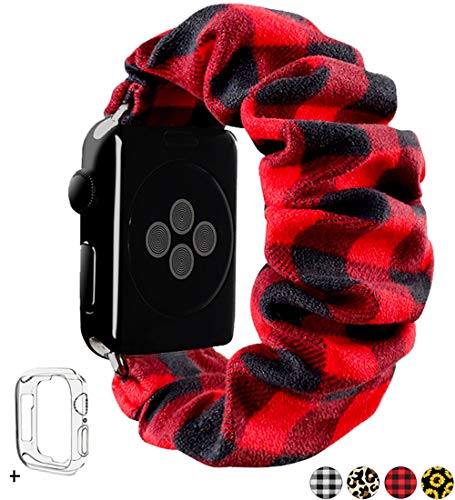 Product Cover Scrunchie Elastic Watch Band for Apple Watch 38mm/40mm 42mm/44mm,Innovative Elastic Faux Suede Replacement Wristband for iWatch Series 4 3 2 1 MONOBLANKS (Red Buffalo Plaid, 38MM/40MM)