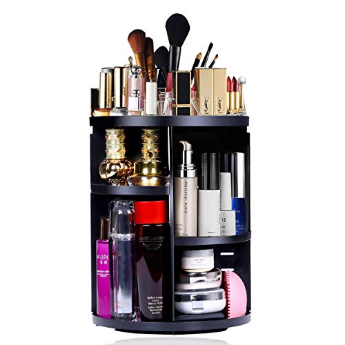 Product Cover Vedusal Makeup Organizer, 360 Degree Rotating Adjustable Detachable Makeup Holder, Large Capacity Cosmetics Storage Drawers Display Box For Dresser, Bedroom, Bathroom (Pure Black)