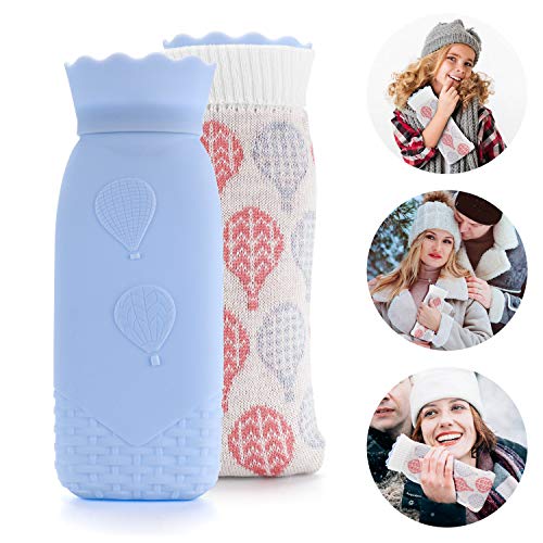 Product Cover AEM-02 Hot Water Bottle Microwave Heating Bottle Environmental Silicone Hot Water Bag with Knit Cover Hot & Cold Therapies Gift for Women Birthday Christmas Valentine's Day
