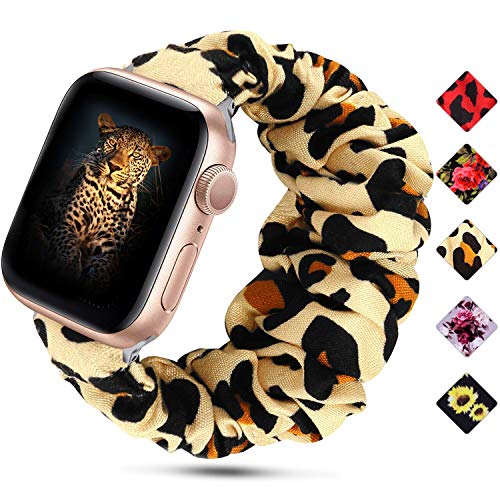 Product Cover Huishang Scrunchie Watch Band Compatible for Apple Watch Band 38mm 42mm 40mm 44mm, Soft Pattern Replacement Wristband Women Compatible with iWatch Apple Watch Series 5 4 3 2 1(Leopard,38/40mm)
