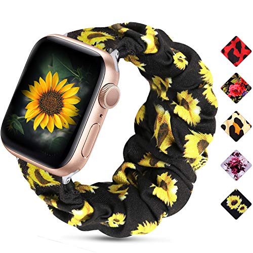Product Cover Huishang Scrunchie Watch Band Compatible for Apple Watch Band 38mm 42mm 40mm 44mm, Soft Pattern Replacement Wristband Women Compatible with iWatch Apple Watch Series 5 4 3 2 1(Sunflower,42/44mm)