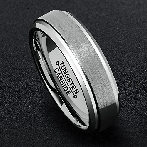 Product Cover Genuine Tungsten Ring for Mens 6mm Silver/Black/Rose Gold Wedding Bands Matte Polished Finish Brushed Beveled Edges Comfort Fit