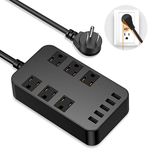 Product Cover Power Strip - 6-Outlet Surge Protector Wall Mountable with 5 USB Ports Fast Charging (4.8A) UL Listed, 6Ft Long Extension Cord,Flat Plug,1700 Joules for iPhone iPad Home Dorm Office Laptop Computer