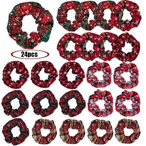 Product Cover 24 Pcs Christmas Hair Scrunchies, 6 Styles Cotton Ponytail Holder Plaid Style Hair Scrunchies for Women or Girls Hair Accessories,Great Gift for Newyear Thanksgiving day and Christmas