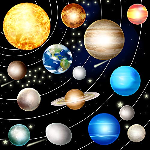Product Cover HORIECHALY Glow in The Dark Stars and Planets,Bright Solar System Wall Stickers -Sun Earth Mars,Stars,Shooting Stars and so on,Ceiling Decals for Kids Bedroom Any Room.
