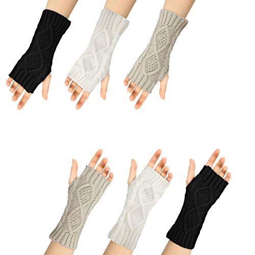 Product Cover 3 Pairs Women Winter Knit Gloves Warm Fluffy Fingerless Mitten Thumb Hole Hand Warmer Gloves