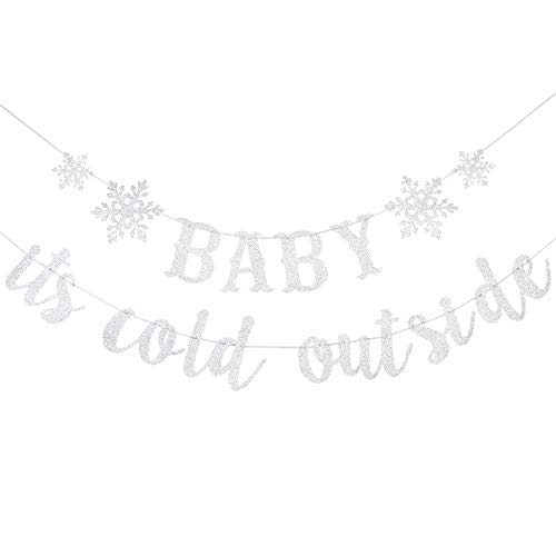 Product Cover Glittery Baby It's Cold Outside Banner - Winter Snowflake Baby Shower Party Decorations,Kids Birthday Party Decor,Winter Christmas Holiday Theme Party Decor- High Quality & Eco-Friendly
