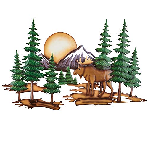 Product Cover Collections Etc Northwoods Moose in Pine Trees Metal Wall Art - Cabin Decor for Any Room