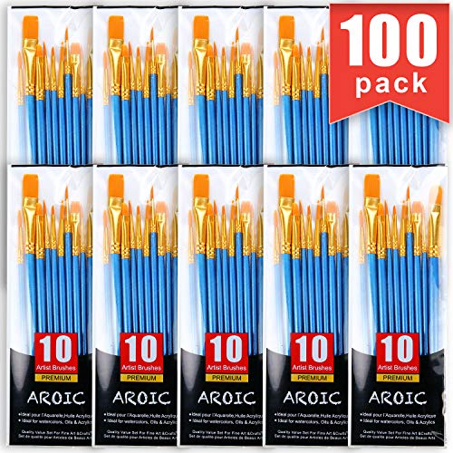 Product Cover Painting Brush Set, 10 Packs /100 Pieces, Nylon Brush Head, Suitable for Oil and Watercolor, Perfect Suit of Art Painting, Best Gift for Painting Enthusiasts.