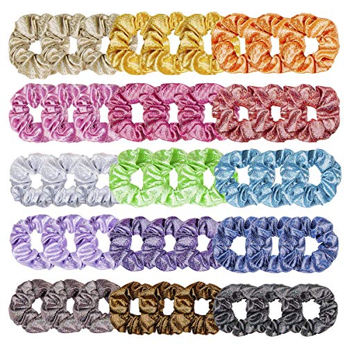 Product Cover 45 Pieces Shiny Scrunchies for Hair, Mermaid Shiny Metallic Scrunchies Large Hair Scrunchies Elastic Hair Bands Scrunchy Hair Ties Ropes for Women or Girls (Come With a Free Gift Pouch)