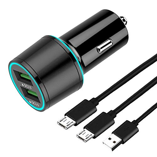 Product Cover Quick Charge 3.0 Fast Car Charger Dual USB Port Compatible for LG K50 S/K40 S/K30/K20 V/K10/K7/V10,G4 G3,LG Stylus 3/Stylus 2 Plus/Stylo 3 Plus/Stylo 2,LG G Vista 2,Tribute/Fortune,5Ft Micro USB Cords