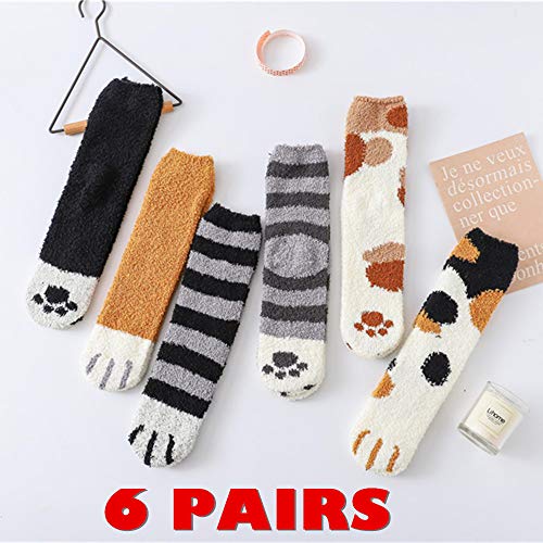 Product Cover 6 Pack Plush Cozy Slipper Sock Cute Cat Claw Design for Girls Womens Winter Indoor