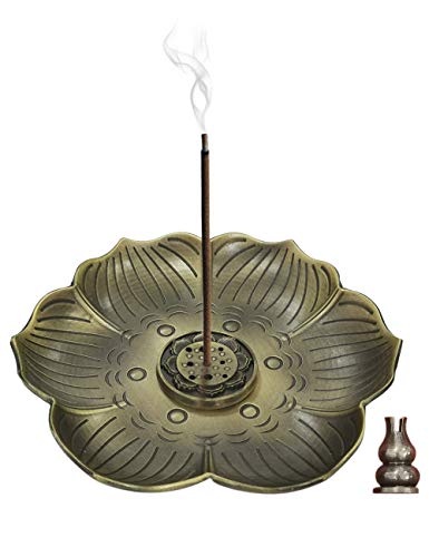 Product Cover OCCOI Incense Stick Holder Brass Lotus Coil Cone Copper Inscent Burner Plate Bronze Ash Catcher Dish Disc 5.1 Inch Large