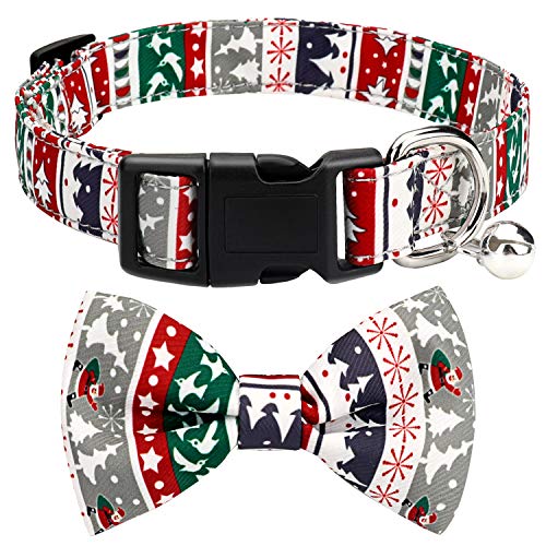 Product Cover HAOPINSH Christmas Bow Tie Dog Collar, Adjustable Dog Cat Collar with Bells and Bow Tie Durable Buckle Light Collar for Dogs Cats Pets Soft and Comfortable (Medium) 