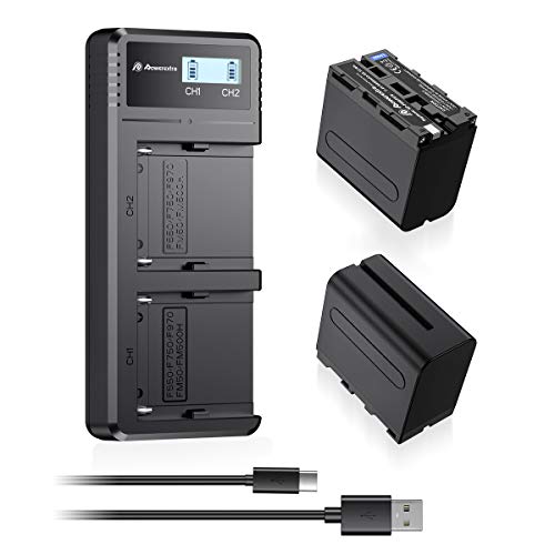 Product Cover Powerextra 2 Pack Replacement Sony NP-F970 Battery and Fast Charger Dual USB Charger for Sony NP-F970 NP-F930 NP-F950 NP-F960 NP-F550 NP-F530 NP-F330 NP-F570 Battery and Sony handycams