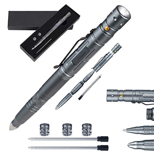Product Cover Technical Pens Multi-tool pen for Survival Grade Badass EDC - Tactical Flashlight Glass Breaker Ballpoint Pen Multi Tool - 2 Ink Cartridges 3 Batteries - Gift Boxed