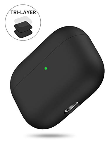 Product Cover Miracase Upgrade Cover for Airpods Pro Case, Triple Layer Protective Liquid Silicone Case for AirPods Pro Charging Case, 2019 Release LED Visible Shockproof Soft Skin Friendly Silicone Case (Black)