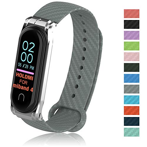 Product Cover PULILANG Sports Band Replacement Bands Compatible for Xiaomi 3/4 Waterproof Smartwatch Wristband Carbon Fiber TPU Strap (Grey)