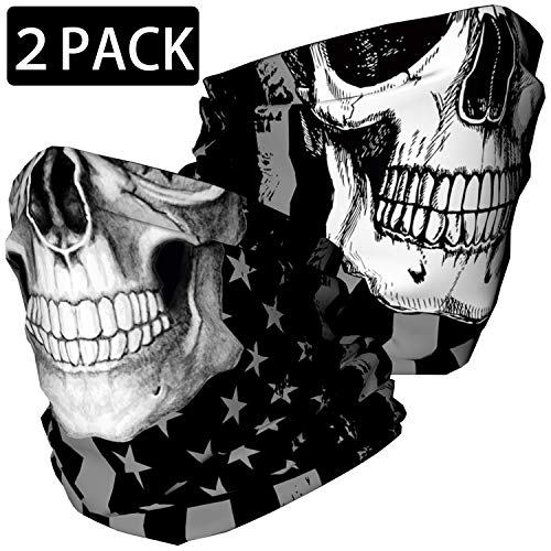 Product Cover Skull Face Mask Bandana, Motorcycle Face Mask for Men Women, Skeleton Half Face Mask Sun UV Dust Wind Protection Breathable Rave Face Shield Neck Gaiter for Biker Riding Cycling Biker Fishing Hunting