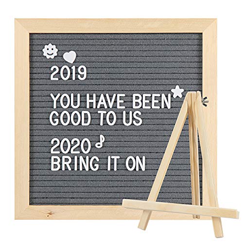 Product Cover Grey Felt Letter Board with Stand for Home & Office Letter Board with Letters Message Board 10x10 inch Solid Wood Frame Hanging Letter Board & Tabletop Display with Storage Bag