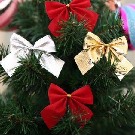 Product Cover VR Creatives 12pcs Red Bow Tie Christmas Tree Decoration Xmas Ribbon Bows Festival Pendant Home Bowknots Baubles Decoration Christmas Tree Ornaments Hanging Ornament Party Festival Decoration
